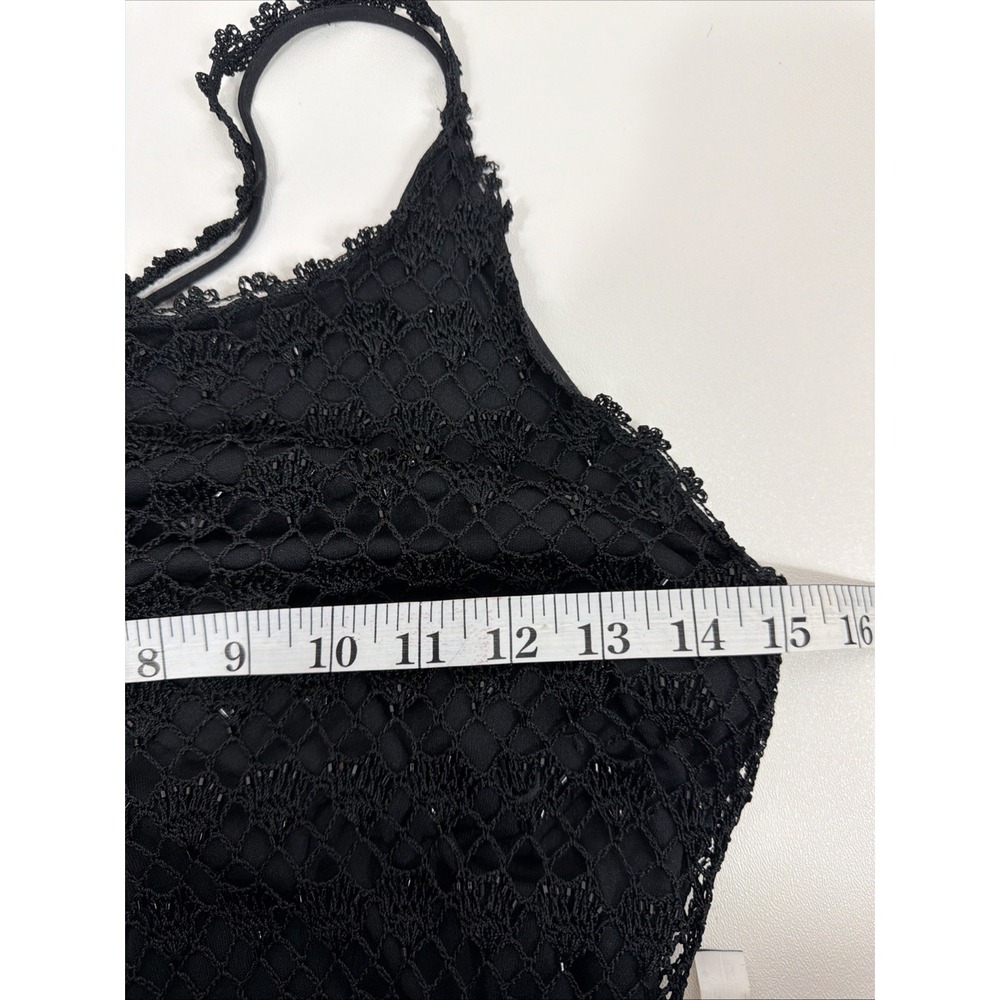 Vtg 90s Y2k Sz S/M Black Crochet Maxi Dress Beade… - image 8